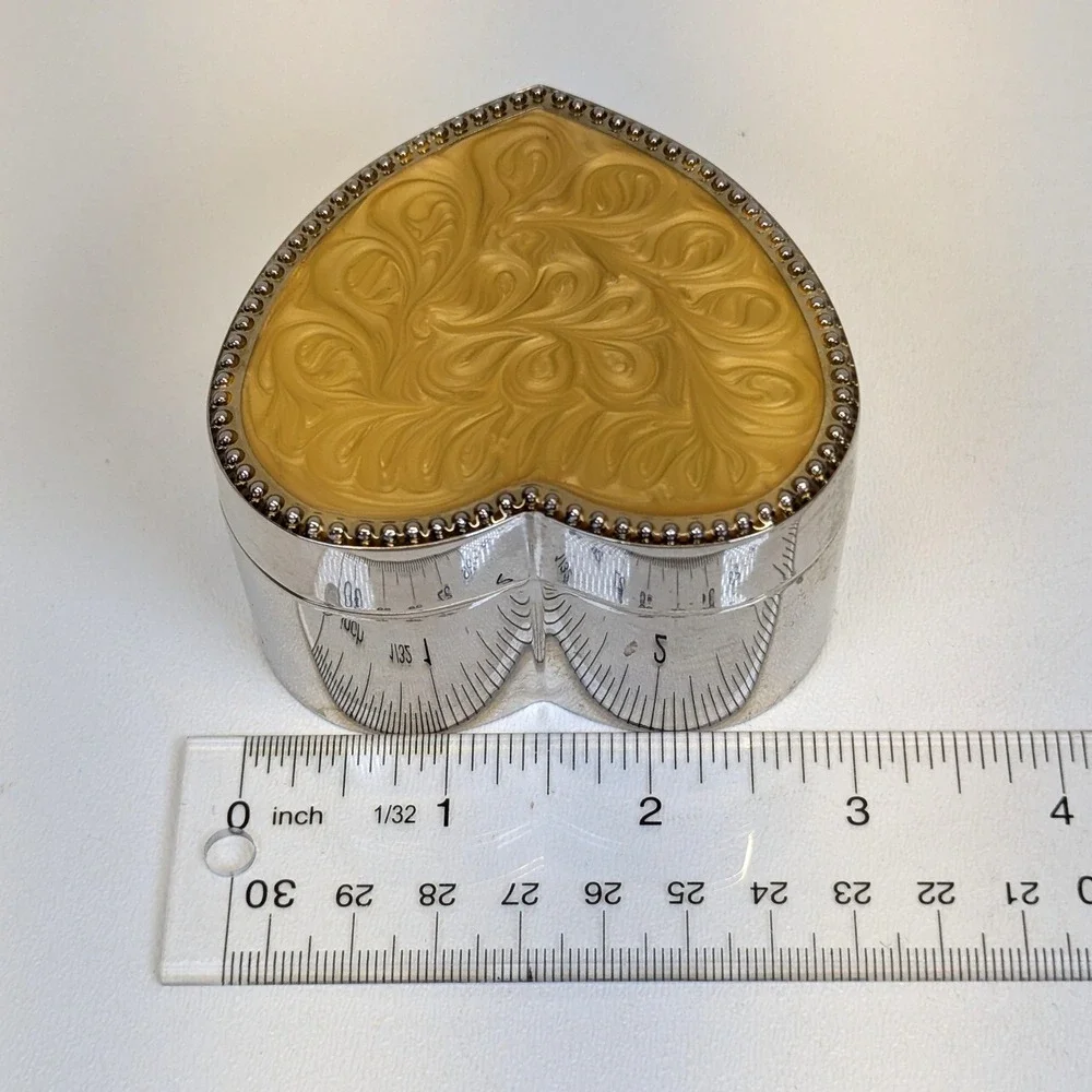 Heart Shaped Enamel Swirl Design Trinket Box Silver Toned with Navy Blue Liner